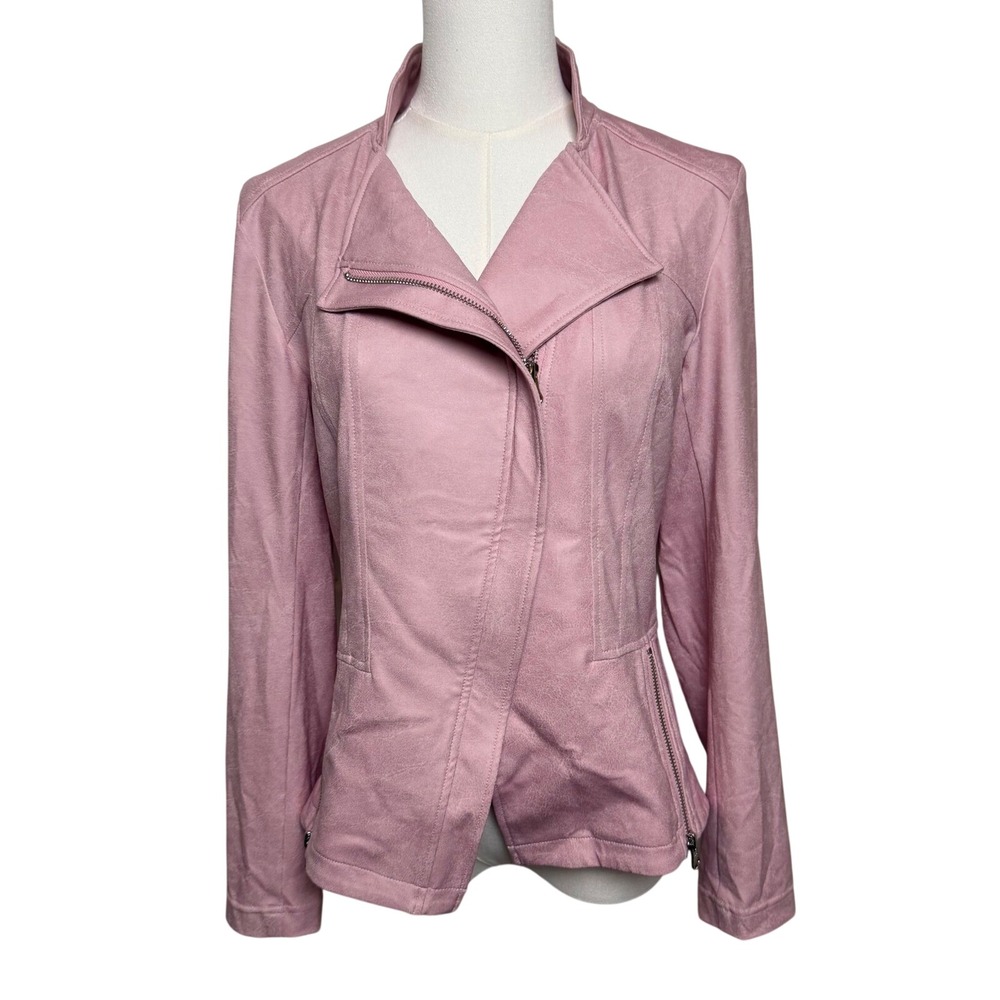 Clara Sunwoo Pink Faux Suede Liquid Leather Moto Jacket Asymmetrical Zip XS